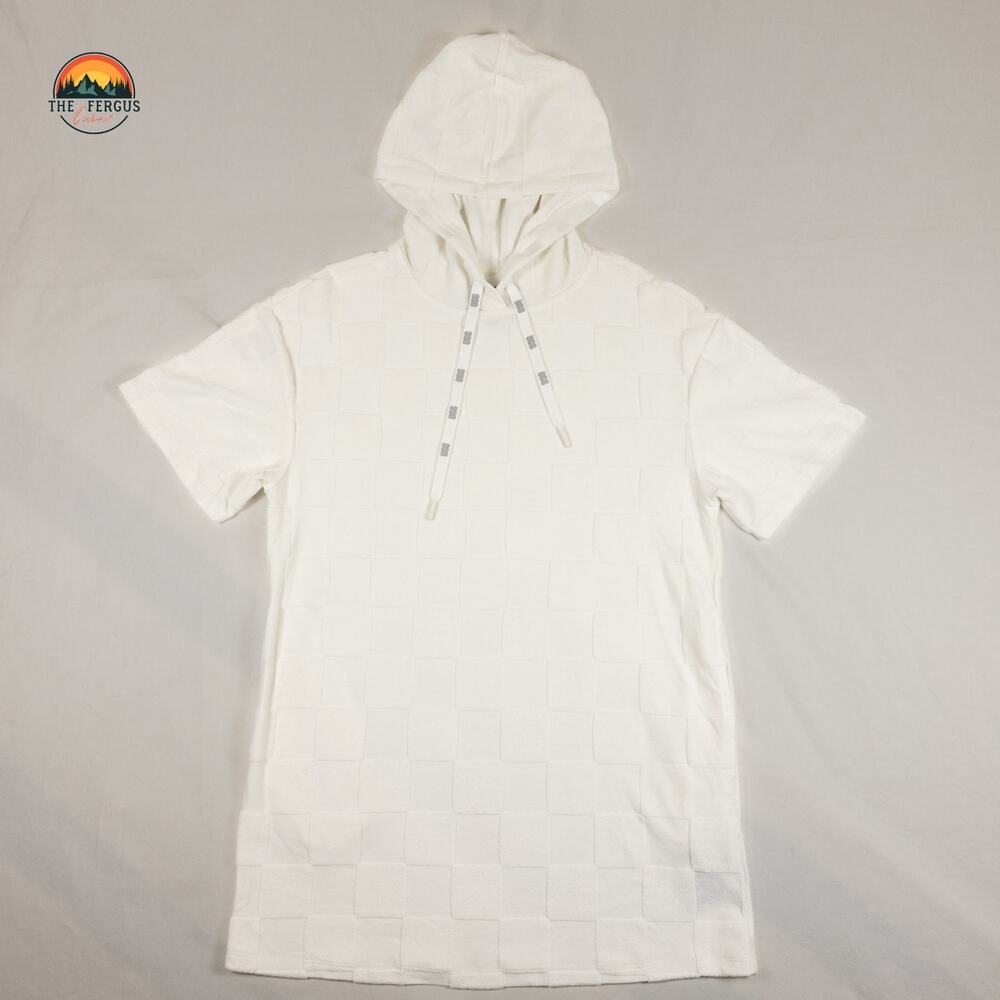 UGG Women’s Kassey Hooded Dress White Check Cotton Blend Cover Up XS